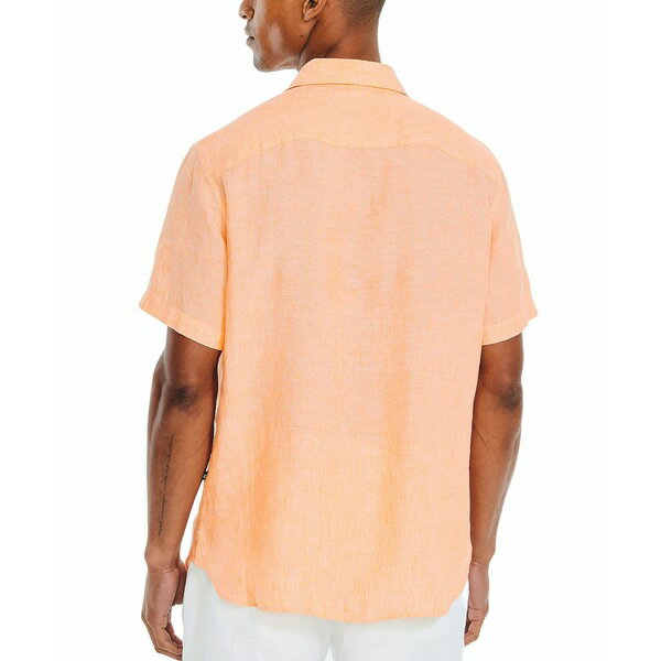 ナウティカ メンズ シャツ トップス Men's Classic-Fit Solid Linen Short-Sleeve Shirt Sunset Orange