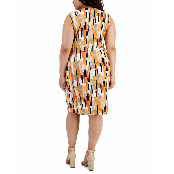 カスパー レディース ワンピース トップス Plus Size Printed Faux-Wrap Sheath Dress Lily White/Papaya