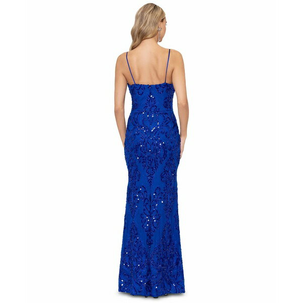 ベッツィ アンド アダム レディース ワンピース トップス Women's Sequined Spaghetti-Strap Illusion-Neck Gown Royal