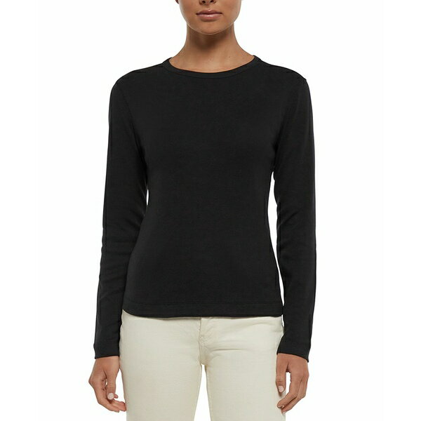 スリードッツ レディース Tシャツ トップス Women's Long-Sleeve Crewneck T-Shirt Black