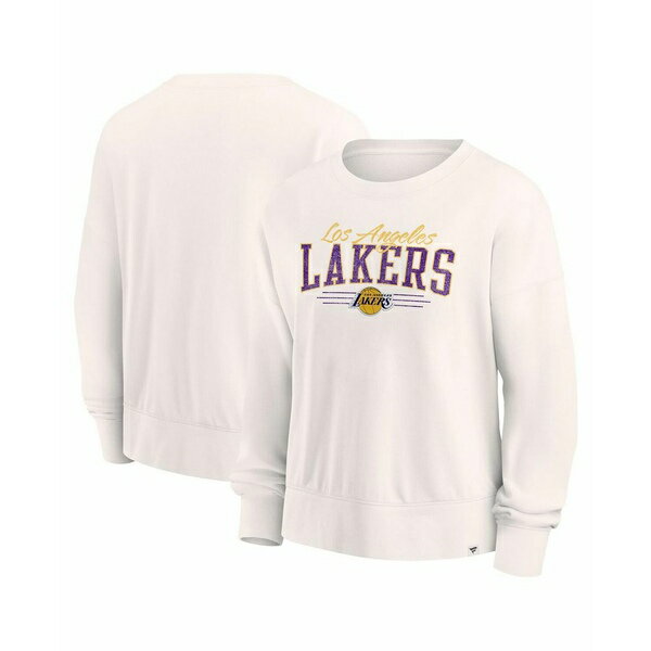 astyのファナティクス レディース パーカー・スウェットシャツ アウター Women's Cream Distressed Los Angeles Lakers Close the Game Pullover Sweatshirt Cream|詳細画像