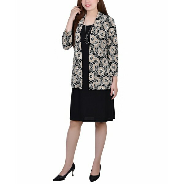 ニューヨークコレクション レディース ワンピース トップス Women's Two Piece Dress Set Taupe Flower Black