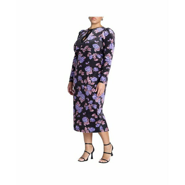 エロクイ レディース ワンピース トップス Plus Size Printed Velvet Midi Dress Floral print