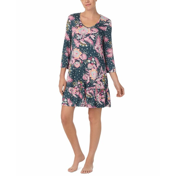 エレントレイシー レディース カットソー トップス Women's 3/4-Sleeve Floral Nightgown Teal Floral