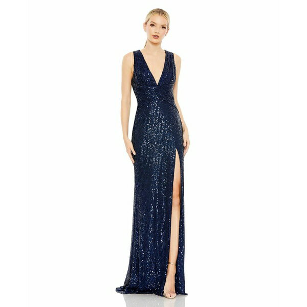 マックダガル レディース ワンピース トップス Women's Ieena V-Neck Sequin Wrap Waist Gown Midnight