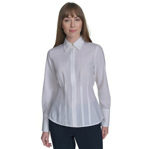 トミー ヒルフィガー レディース カットソー トップス Women's Darted Long-Sleeve Blouse Bright White トミー ヒルフィガー レディース カットソー トップス Women's Darted Long-Sleeve Blouse Bright White