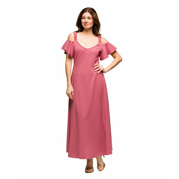 24セブンコンフォート レディース ワンピース トップス Women's Cold Sholder Ruffle Sleeve A Line Maxi Dress Rose