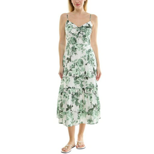 トリッキ レディース ワンピース トップス Juniors' V-Neck Bow-Front Sleeveless Midi Dress White/Green トリッキ レディース ワンピース トップス Juniors' V-Neck Bow-Front Sleeveless Midi Dress White/Green