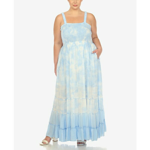 ホワイトマーク レディース ワンピース トップス Plus Size Smocked Ruffle Maxi Dress Blue