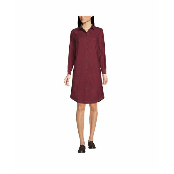 ランズエンド レディース ワンピース トップス Women's Pinwale Cord Button Front Dress Rich burgundy