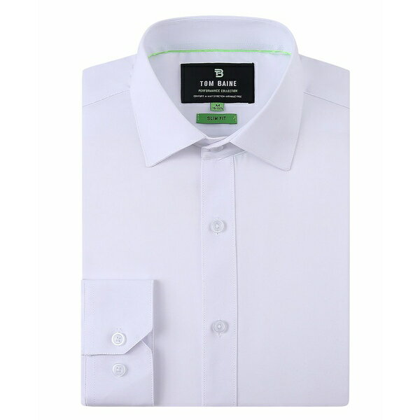 トム ベイン メンズ シャツ トップス Men Slim Fit Four Way Stretch Solid Dress Shirt White