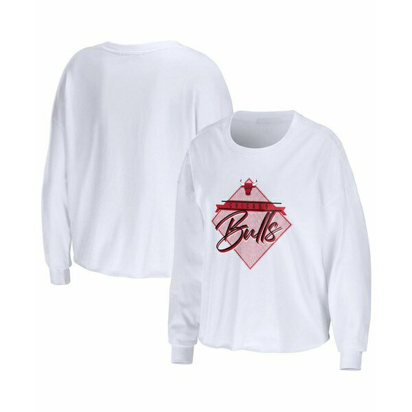 ウェア バイ エリン・アンドリューズ レディース カットソー トップス Women's White Chicago Bulls Cropped Long Sleeve T-shirt White