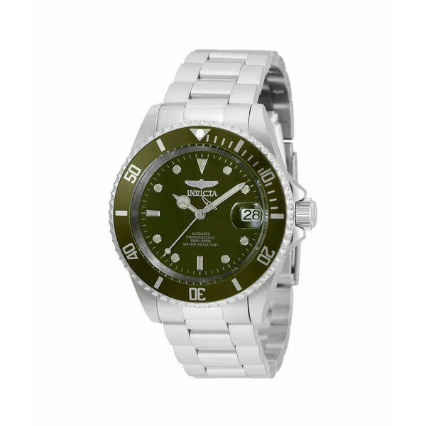 インビクタ メンズ 腕時計 アクセサリー Men's 35690 Pro Diver Automatic 3 Hand Green Dial Watch Silver