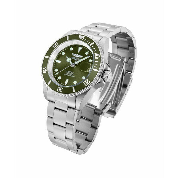 インビクタ メンズ 腕時計 アクセサリー Men's 35690 Pro Diver Automatic 3 Hand Green Dial Watch Silver