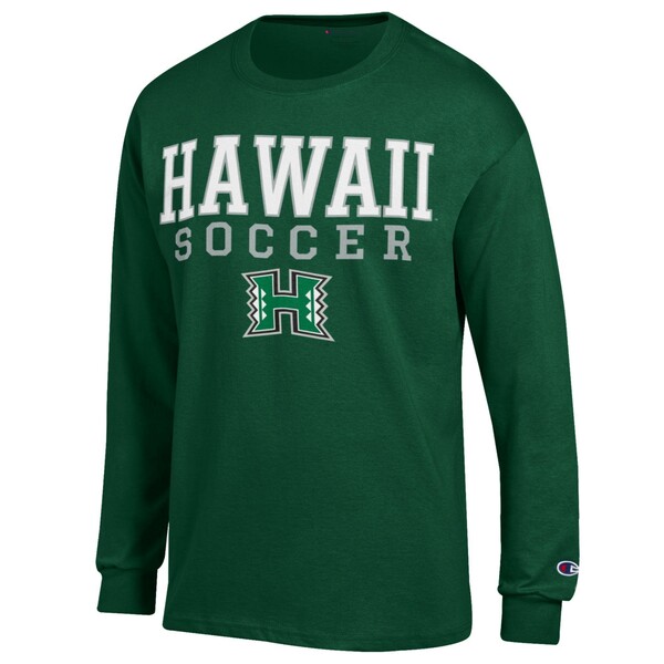 チャンピオン メンズ Tシャツ トップス Hawaii Rainbow Warriors Champion Soccer Stacked Logo Long Sleeve TShirt Green