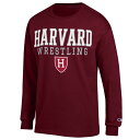 チャンピオン メンズ Tシャツ トップス Harvard Crimson Champion Wrestling Stacked Logo Long Sleeve TShirt Crimson