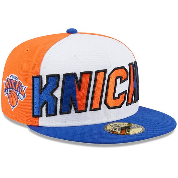 j[G Y Xq ANZT[ New York Knicks New Era Back Half 9FIFTY Fitted Hat White/Blue