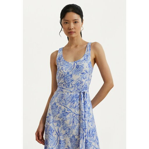 ラルフローレン レディース ワンピース トップス Floral Belted Crepe Sleeveless Dress - Day dress - white/blue ラルフローレン レディース ワンピース トップス Floral Belted Crepe Sleeveless Dress - Day dress - white/blue