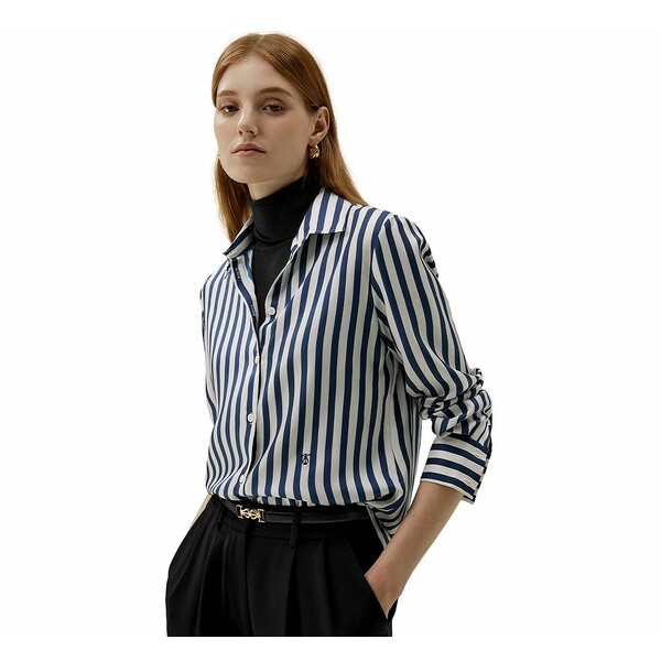 リリーシルク レディース カットソー トップス Women's The Amalfi Stripe Silk Shirt Blue-white pins..