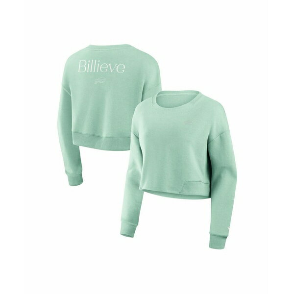ファナティクス レディース パーカー・スウェットシャツ アウター Women's Mint Buffalo Bills Studio Tri-Blend Cropped Pullover Sweatshirt Mint