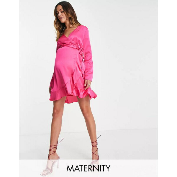 ミスガイデッド レディース ワンピース トップス Missguided Maternity satin wrap mini dress in bright pink Pink