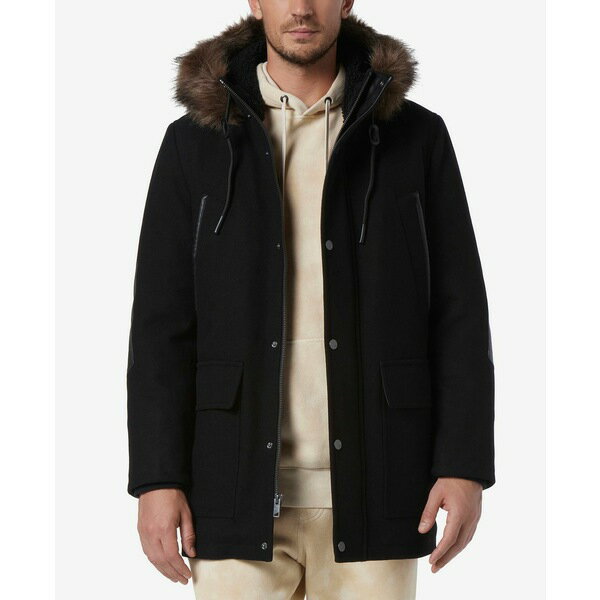 マークニューヨーク メンズ ジャケット＆ブルゾン アウター Men 039 s Dawson Hooded Parka with Faux-Leather Faux-Fur Trim Black