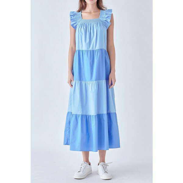 イングリッシュファクトリー レディース ワンピース トップス Women's Ruffle Detail Colorblock Midi Dress Blue multi