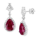 GtB[ RNV fB[X sAXCO ANZT[ EFFY&reg; Lab Grown Ruby (6-5/8 ct. t.w.) & Lab Grown Diamond (1-1/2 ct. t.w.) Teardrop Halo Drop Earrings in 14k White Gold White Gold