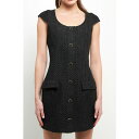 GhX[Y fB[X s[X gbvX Women's Scooped Neck Buttoned Mini Dress Black