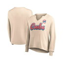 ファナティクス レディース Tシャツ トップス Women 039 s Branded Cream Distressed Chicago Cubs Go For It Waffle Knit Long Sleeve Notch Neck T-shirt Cream