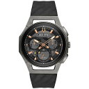 uo Y rv ANZT[ Men's Chronograph CURV Black Rubber Strap Watch 44mm 98A162 Black