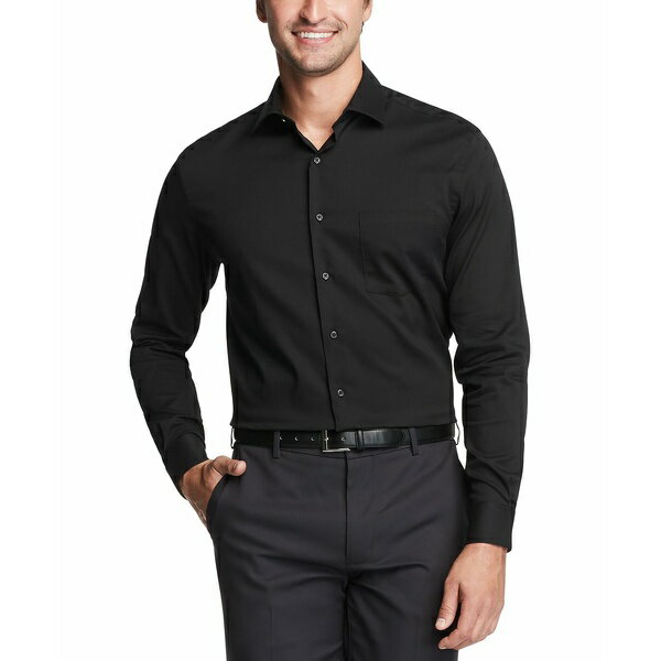 @nEZ Y Vc gbvX Men's Big & Tall Classic/Regular-Fit Stain Shield Solid Dress Shirt Black