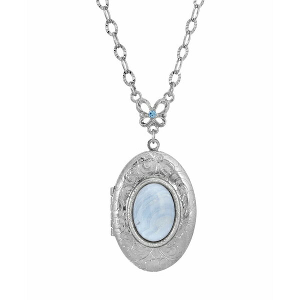 2028 fB[X lbNXE`[J[Ey_ggbv ANZT[ Silver-Tone Semi Precious Oval Stone Locket Necklace Blue