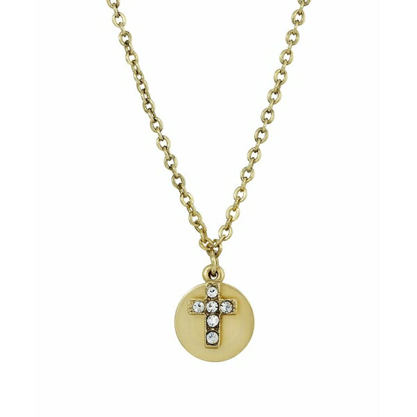 V{XIutFCX fB[X lbNXE`[J[Ey_ggbv ANZT[ 14K Gold Dipped Carded Crystal Cross with Round Disc Necklace White