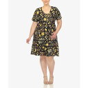 ホワイトマーク レディース ワンピース トップス Plus Size Floral Short Sleeve Knee Length Dress Black