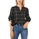 ヴィンスカムート レディース カットソー トップス Plaid Flutter-Sleeve Henley Blouse Rich Black