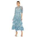}bN_K fB[X s[X gbvX Women's Mesh Puff Sleeve Floral Print Dress Blue multi