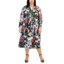 アンクライン レディース ワンピース トップス Plus Size Floral-Print Tiered Midi Dress Black Amaranth Multi