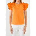 イングリッシュファクトリー レディース カットソー トップス Women's Mixed Media Ruffle Detail T-shirt Orange