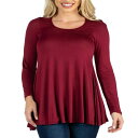 24セブンコンフォート レディース カットソー トップス Women's Long Sleeve Swing Style Flared Tunic Top Dark Red