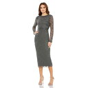 }bN_K fB[X s[X gbvX Women's beaded Tea Length Dress w/ Sheer Sleeves Charcoal