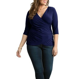 キヨナ レディース カットソー トップス Women's Plus Size Femme Fatale Faux Wrap Top Nouveau navy