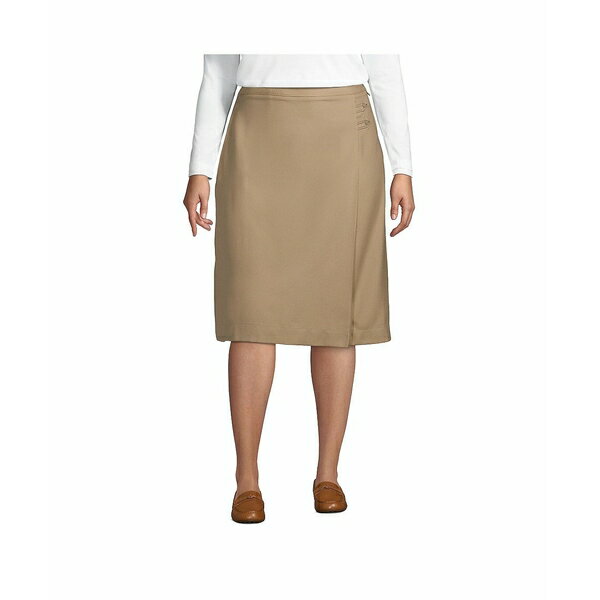 ランズエンド レディース スカート ボトムス Plus Size School Uniform Solid A-line Skirt Below the Knee Khaki
