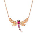 ルヴァン レディース ネックレス・チョーカー・ペンダントトップ アクセサリー Multi-Gemstone (3/8 ct. t.w.) & Diamond (1/6 ct. t.w.) Dragonfly Pendant Necklace in 14k Rose Gold, 18