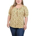 ニューヨークコレクション メンズ カットソー トップス Plus Size Short Sleeve Balloon Sleeve Top Yellow Black Floral