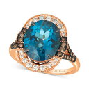 @ fB[X O ANZT[ Deep Sea Blue Topaz (5 ct. t.w.) & Diamond (1/2 ct. t.w.) Halo Ring in 14k Rose Gold 14K Strawberry Gold Ring