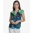 ホルストンヘリテイジ レディース カットソー トップス Women's Split-Neck Printed Cap-Sleeve Top Black/sapp...