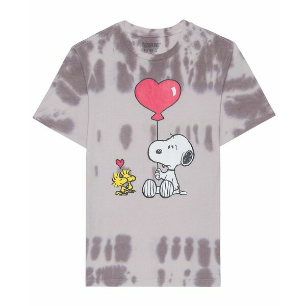 ハイブリッド メンズ シャツ トップス Men's Peanuts Washed Short Sleeve Tee Grey Wash