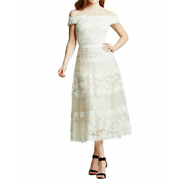 タダシショージ レディース ワンピース トップス Adriane Floral Embroidered Tea-Length Dress Ivory