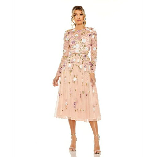 マックダガル レディース ワンピース トップス Women's Sequined Floral Long Sleeve High Neck Midi Dress Blush マックダガル レディース ワンピース トップス Women's Sequined Floral Long Sleeve High Neck Midi Dress Blush